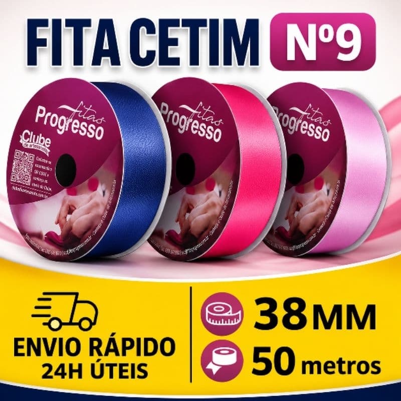 Fita de Cetim Progresso Nº9 38mm  - Rolo 50 metros