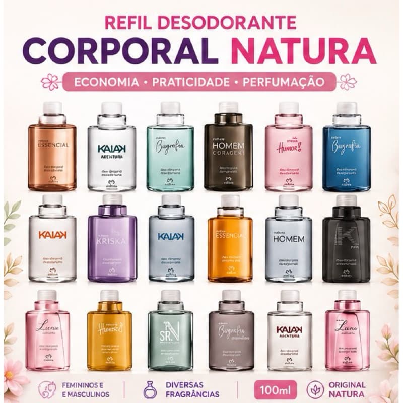 Refil Desodorante Corporal Natura 100ml Original Masculino e Feminino Diversas Fragrâncias
