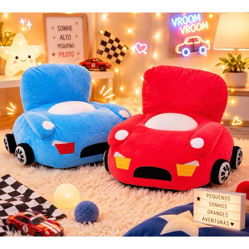 Mini Poltrona Almofada Pelucia Infantil Carrinho 33x45x46cm – Sofá Infantil Macio e Confortável Envio Imediato