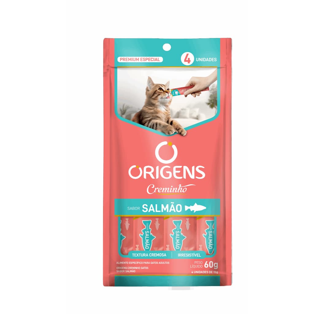 ORIGENS CREMINHO SABOR SALMAO 60g ( SENDO 4 UNI DE 15g ) ( parecido com o TRULY e/ou CHURU )