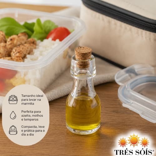 Mini Garrafa para Azeite 70ml Vidro com Tampa Cortiça Lyor Pote para Molhos Temperos Marmita e Lanches
