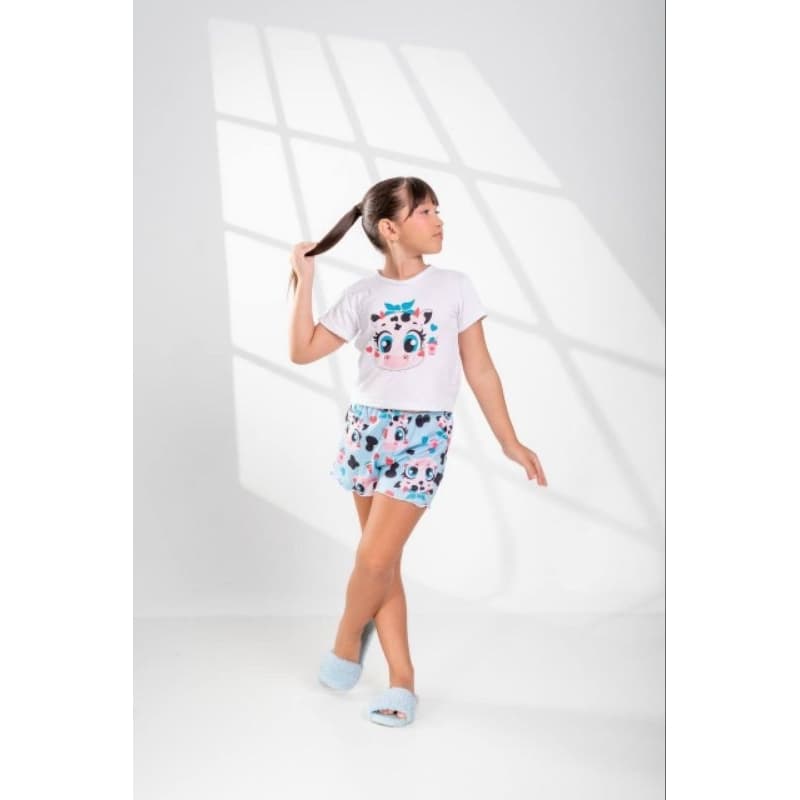 PIJAMA INFANTIL MENINA – SHORTS E BLUSA MANGA CURTA.