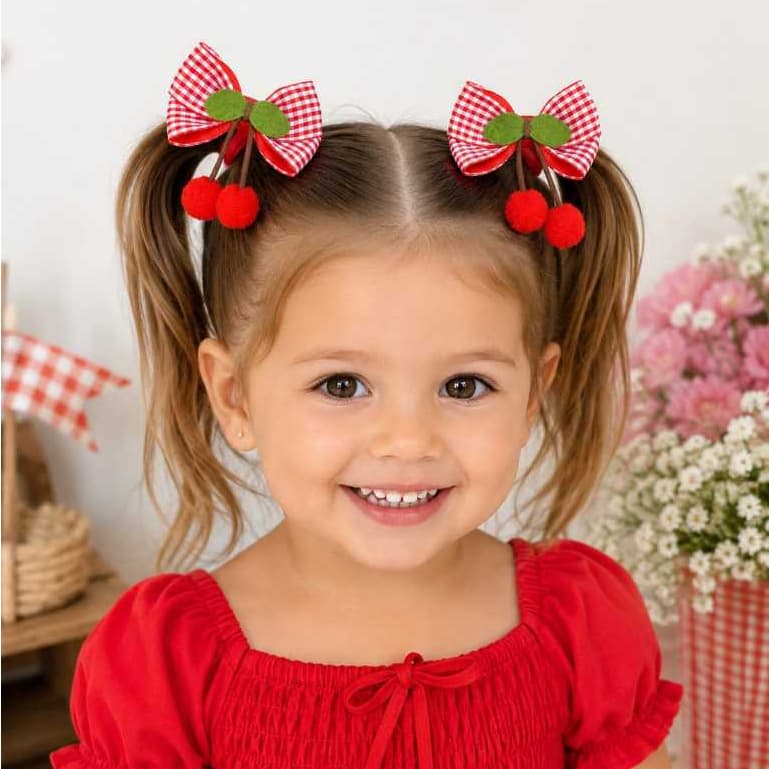 Laço Cerejinha Par Laço Infantil Cereja Parzinho Xadrez