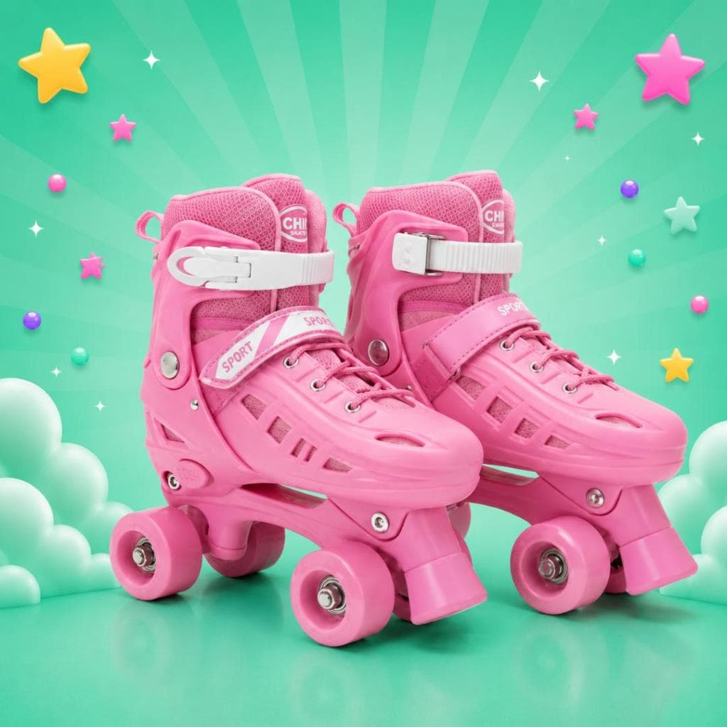 Patins 4 Rodas Quad Tamanho Regulavel 29 até 40 Rosa, Azul e Preto + Bolsa!