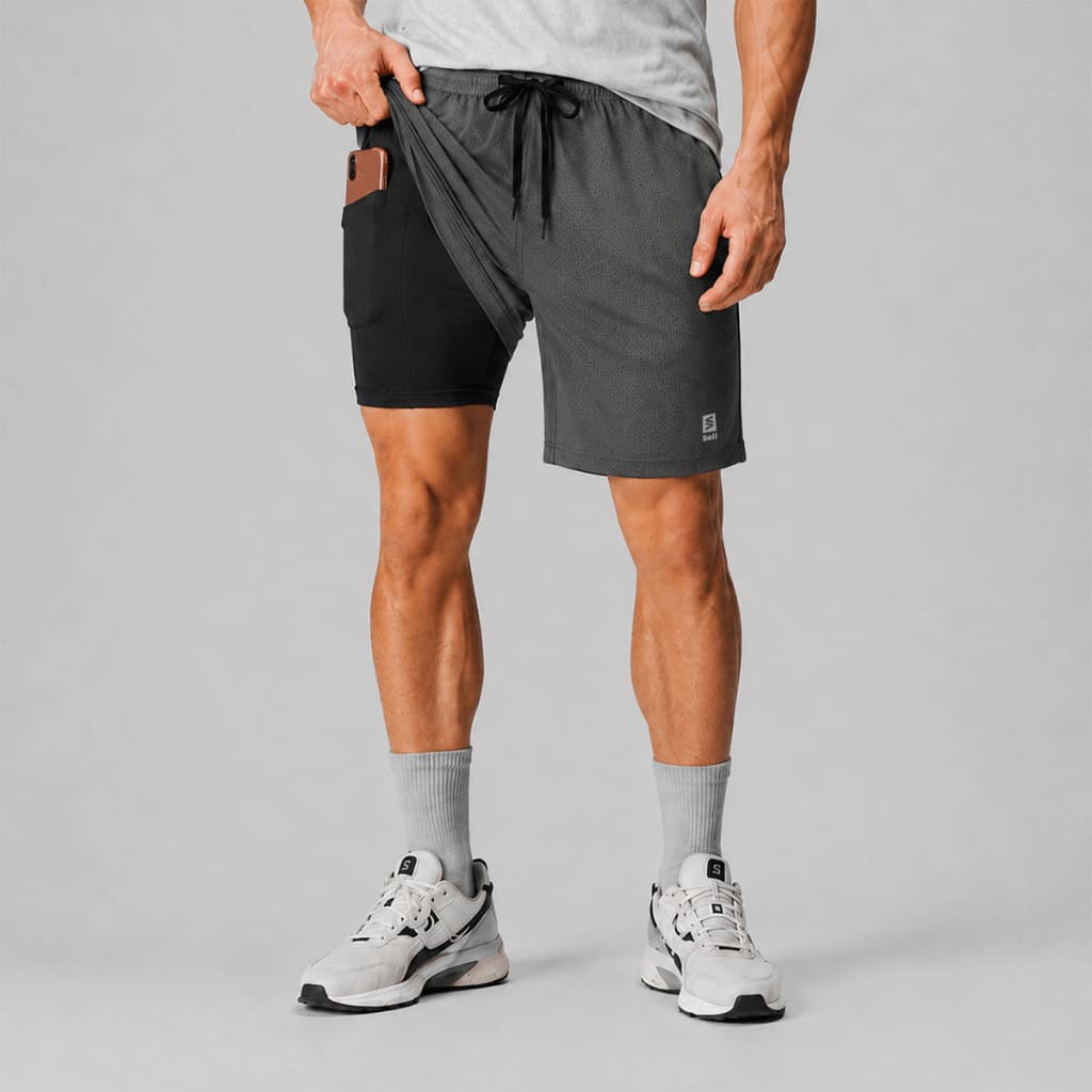 Shorts Academia Masculino 2 em 1 Fitness Com Bolso Interno