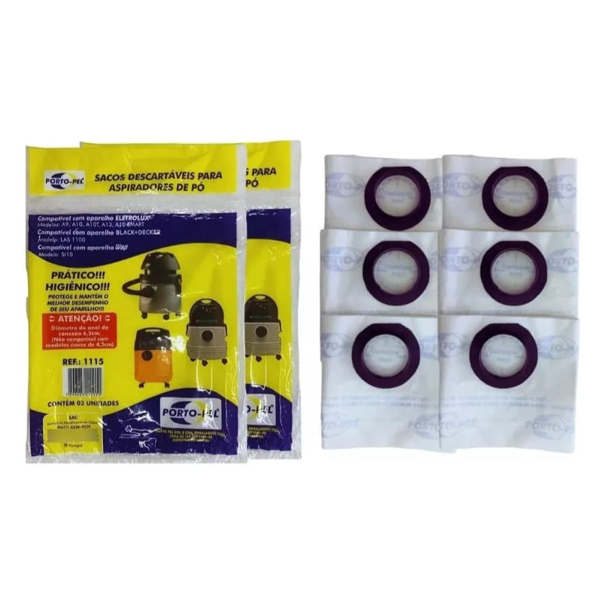 6 Sacos Asp. Electrolux A9/ A10 / A13 Bocal 6,5c Antigo - Ref 1115