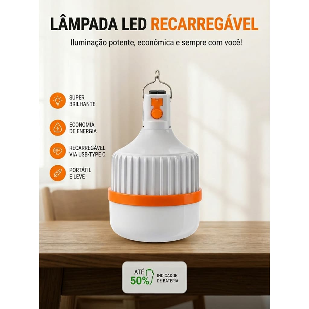 Lâmpada LED Recarregável 5400mAh Emergência Camping Portátil COD XK-DC3861