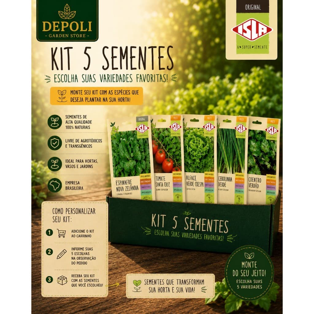 Kit Personalizado 5 Envelopes A Maior Variedade de Sementes Diversas (Temperos, Pimentas, Hortaliças) Isla Original
