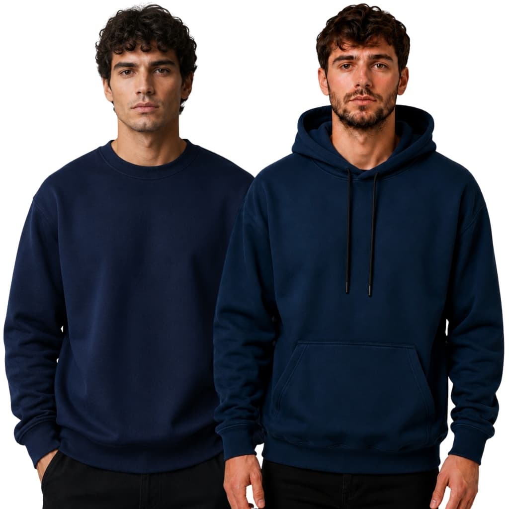 Kit 2 Blusas Moletom Canguru/Careca Masculino Capuz Gola Redonda c/ Punho Casual Básico Inverno