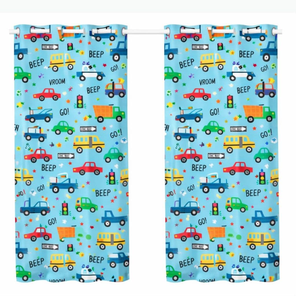 Cortina Infantil Carros Vroom Trânsito Kids Estampada 1,00x1,40 2 partes Ilhos Cromato Quartos Macio