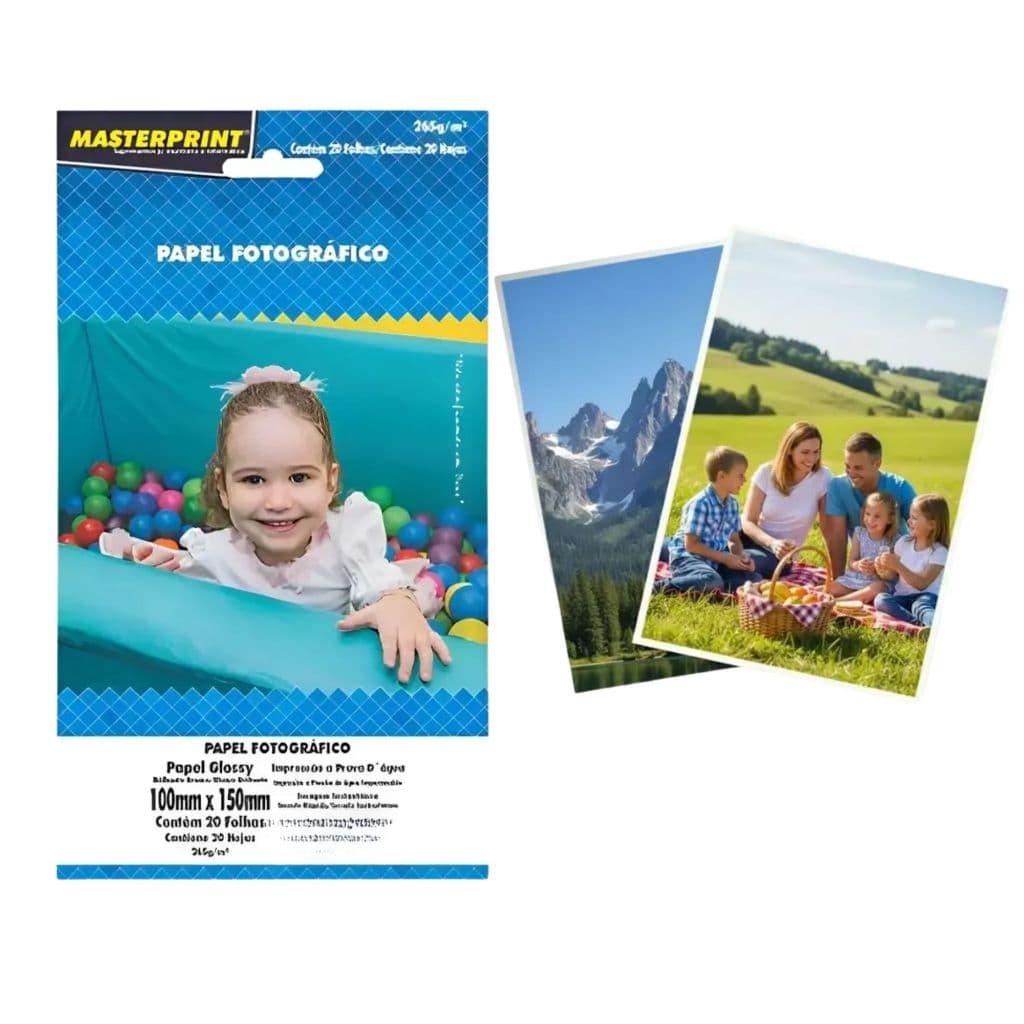 Kit Papel Fotográfico Brilhante Branco 10x15 265g 100 Folhas