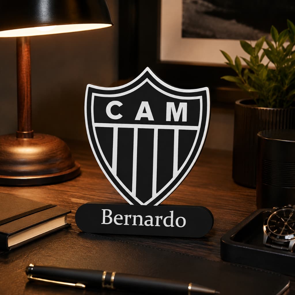 Enfeite Escudo Clube Atlético Mineiro em 3D com Nome Personalizado | Decoração Torcedor | Presente