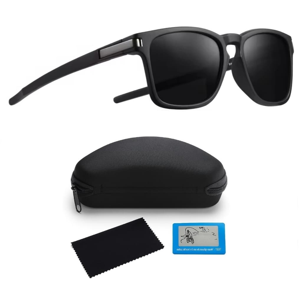 Óculos De Sol Quadrado Polarizado Proteção UV400 Preto Premium Unissex Dirigir Escuros + Acessórios
