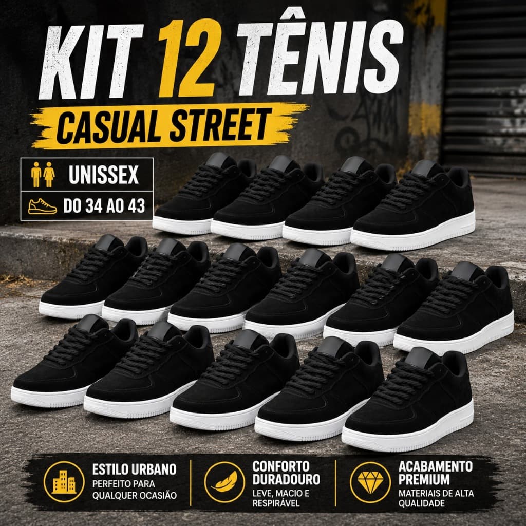 Oferta 12 Pares Tênis Masculino Feminino Casual Confortável Academia Treino e Corrida Do 34 ao 43