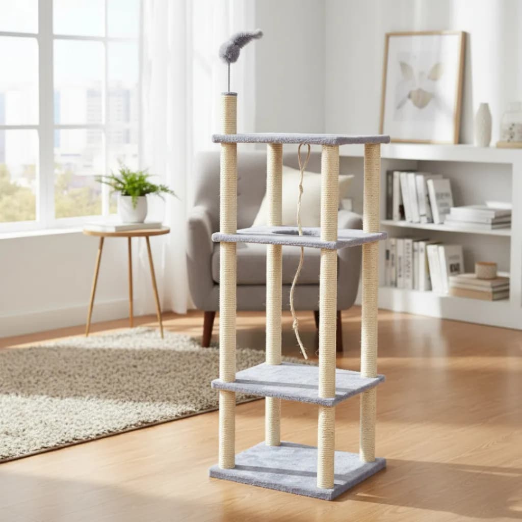 Arranhador Torre para Gatos Grande 4 andares com brinquedo chocalho Gato