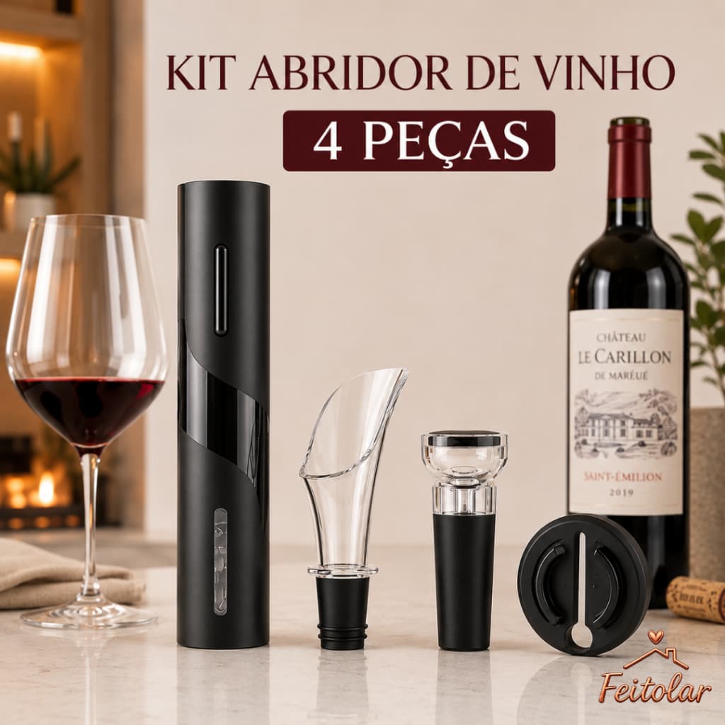 Kit 4 peças Abridor de Vinho Elétrico Automático a Pilha AA Design Moderno Abre Fácil