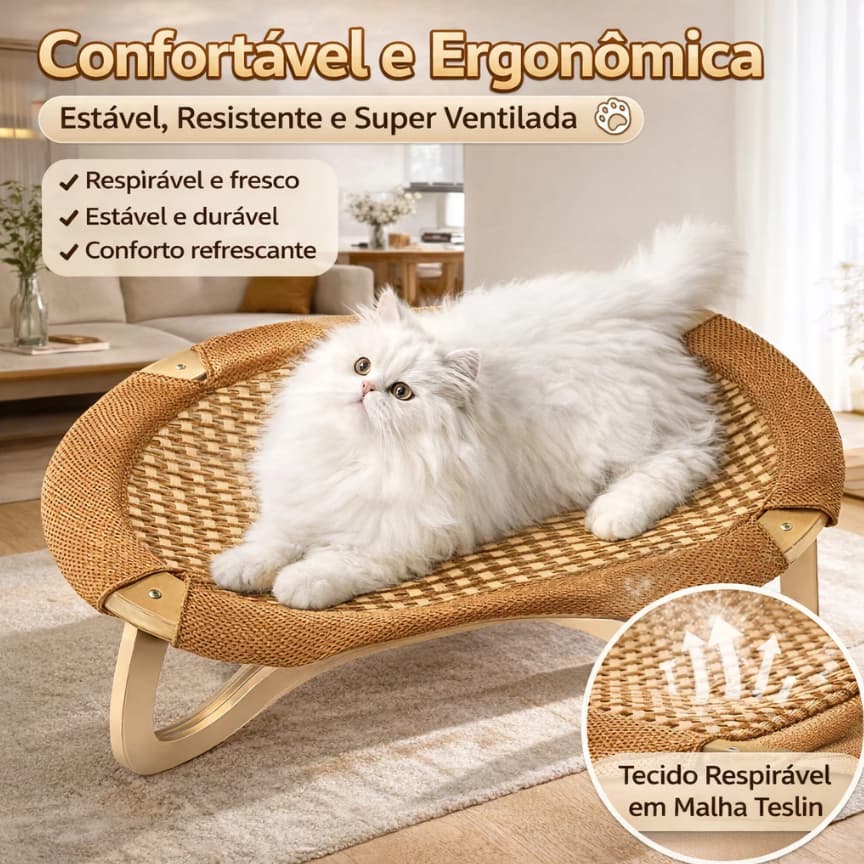 Cama Elevada para Gatos ou Cachorros – Fibra Trançada Respirável e Suspensa