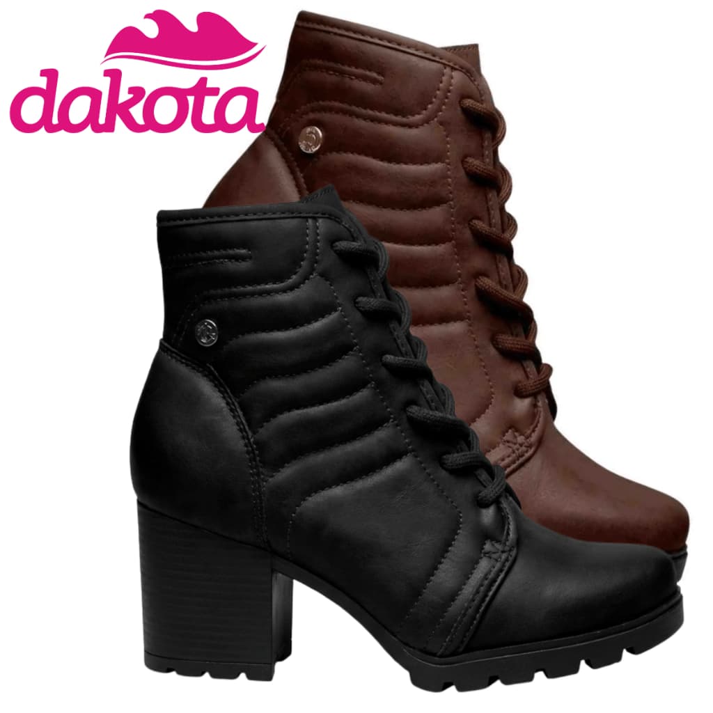 Bota Feminina Dakota Coturno Marrom Salto Grosso Sola Tratorada Confortável Moda Elegante Café