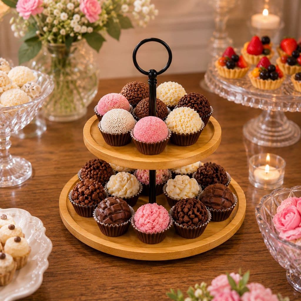 Petisqueira Suporte Para Doces E Bolos Brigadeiros Bambu 2 Andares
