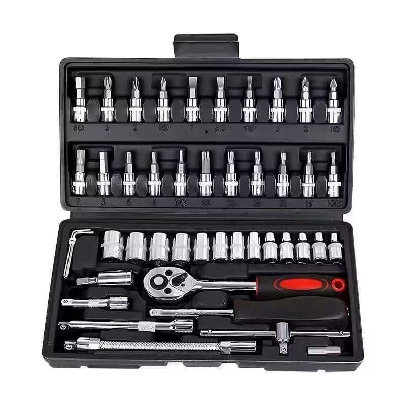 Conjunto Chave Catraca Soquete + Bits Torx/Allen 46 Unidades Ferramenta Manual Oficina Automotiva Resistente CRV