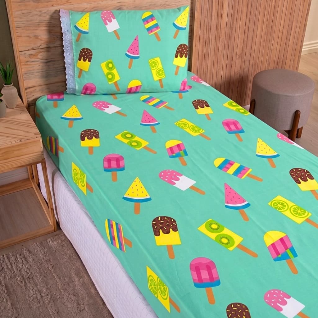 Jogo de Lençol Solteiro 02 Peças Microfibra Estampas Sortidas