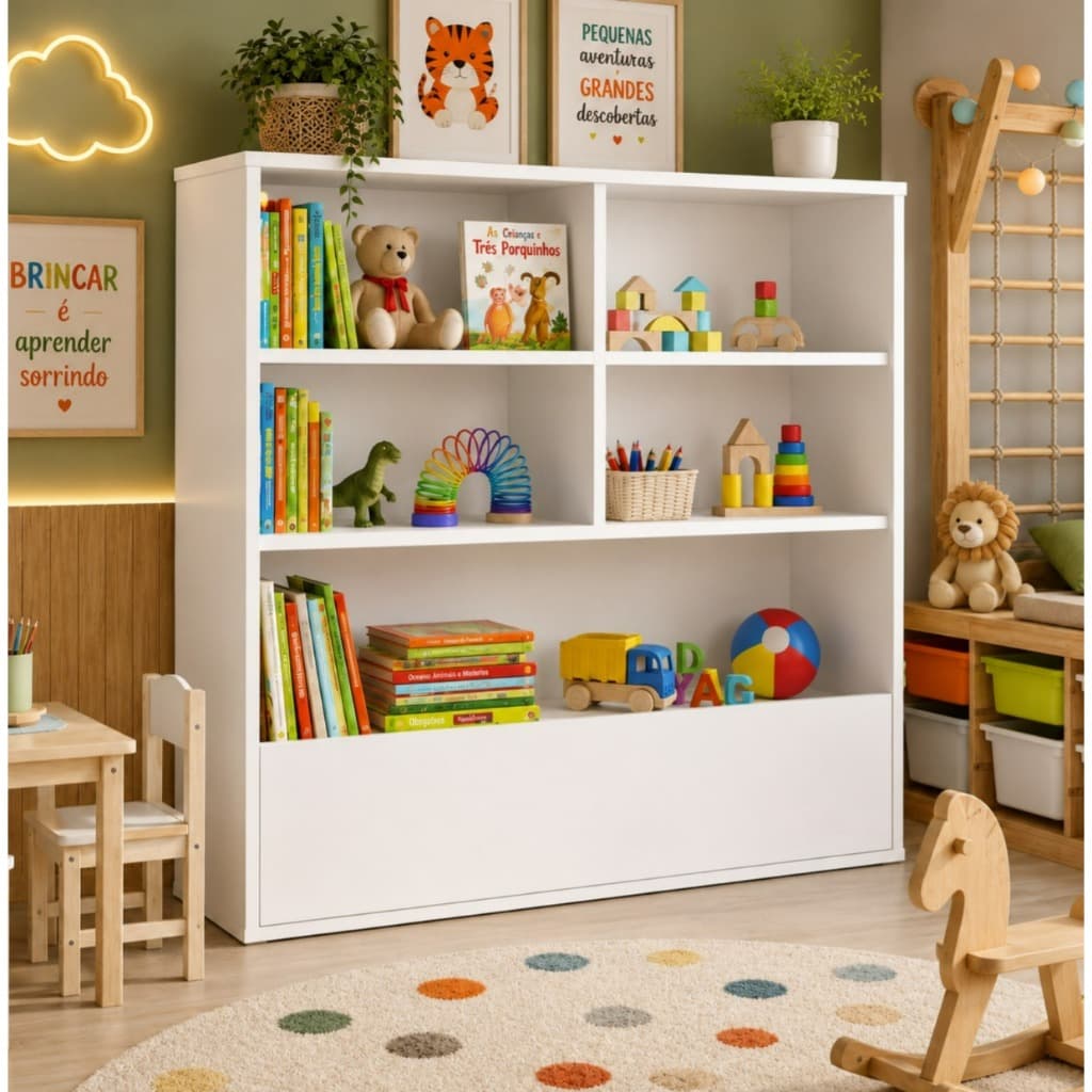 Estante Infantil Branca para Quarto Infantil - Organizador de Livros e Brinquedos