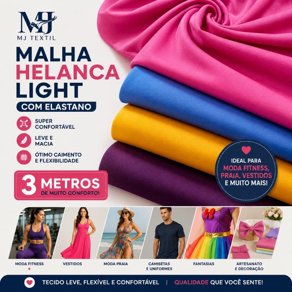 3 Metros Malha Helanca Light com Elastano | Tecido Leve, Confortável e Ideal para Moda Fitness, Praia e Vestidos