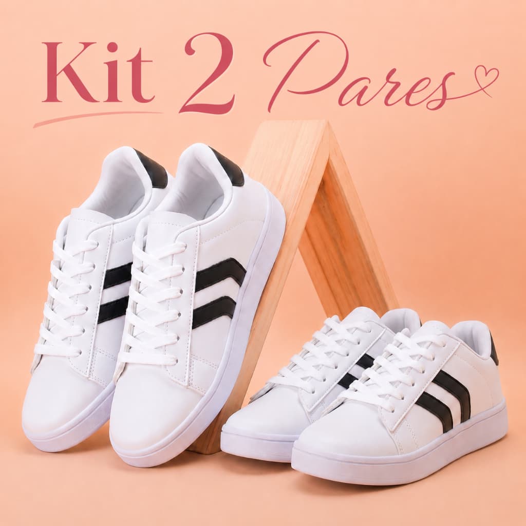 Kit 2 Pares Tênis Casual Feminino Despojado Sola Antiderrapante Confortável