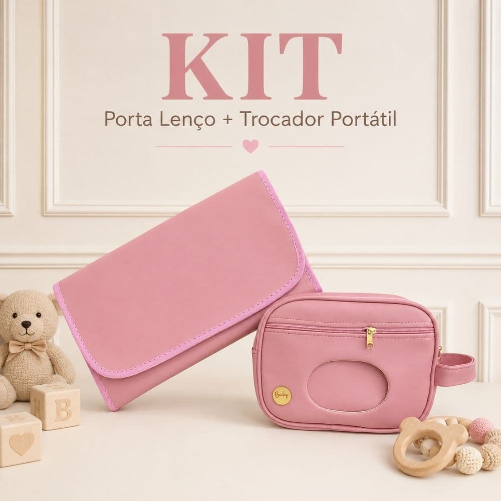 kit trocador + necessaire porta lenço umedecido impermeável menino e menina
