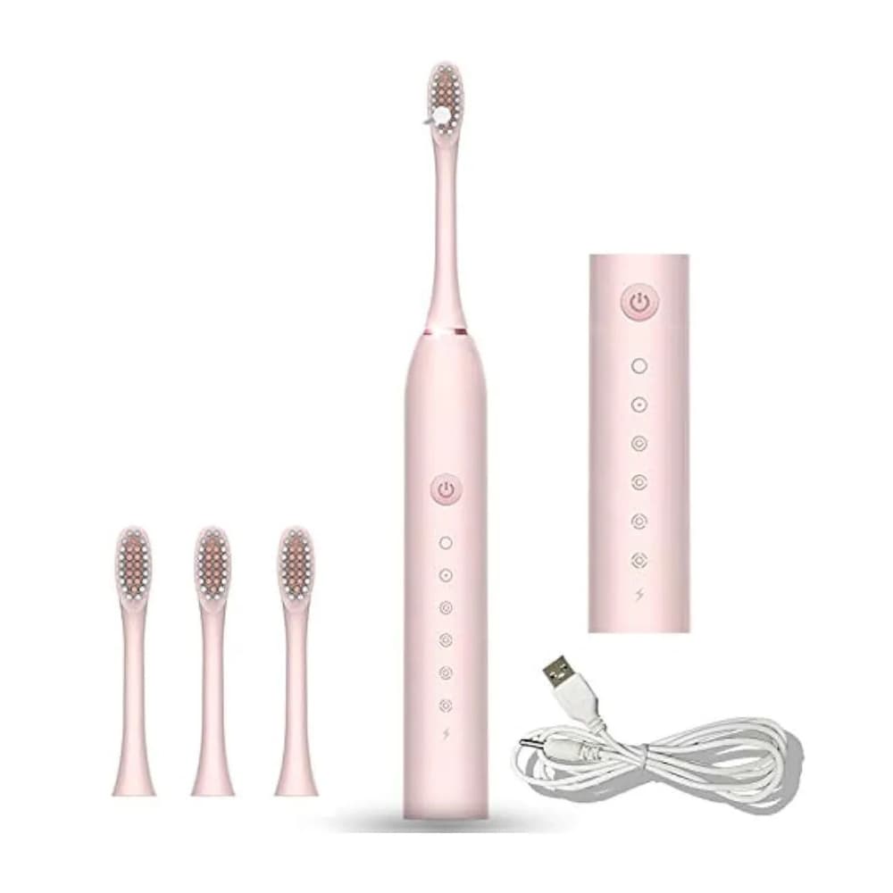 Kit Escova Dental Elétrica Recarregável Sônico USB 6 Modos e 4 Refil