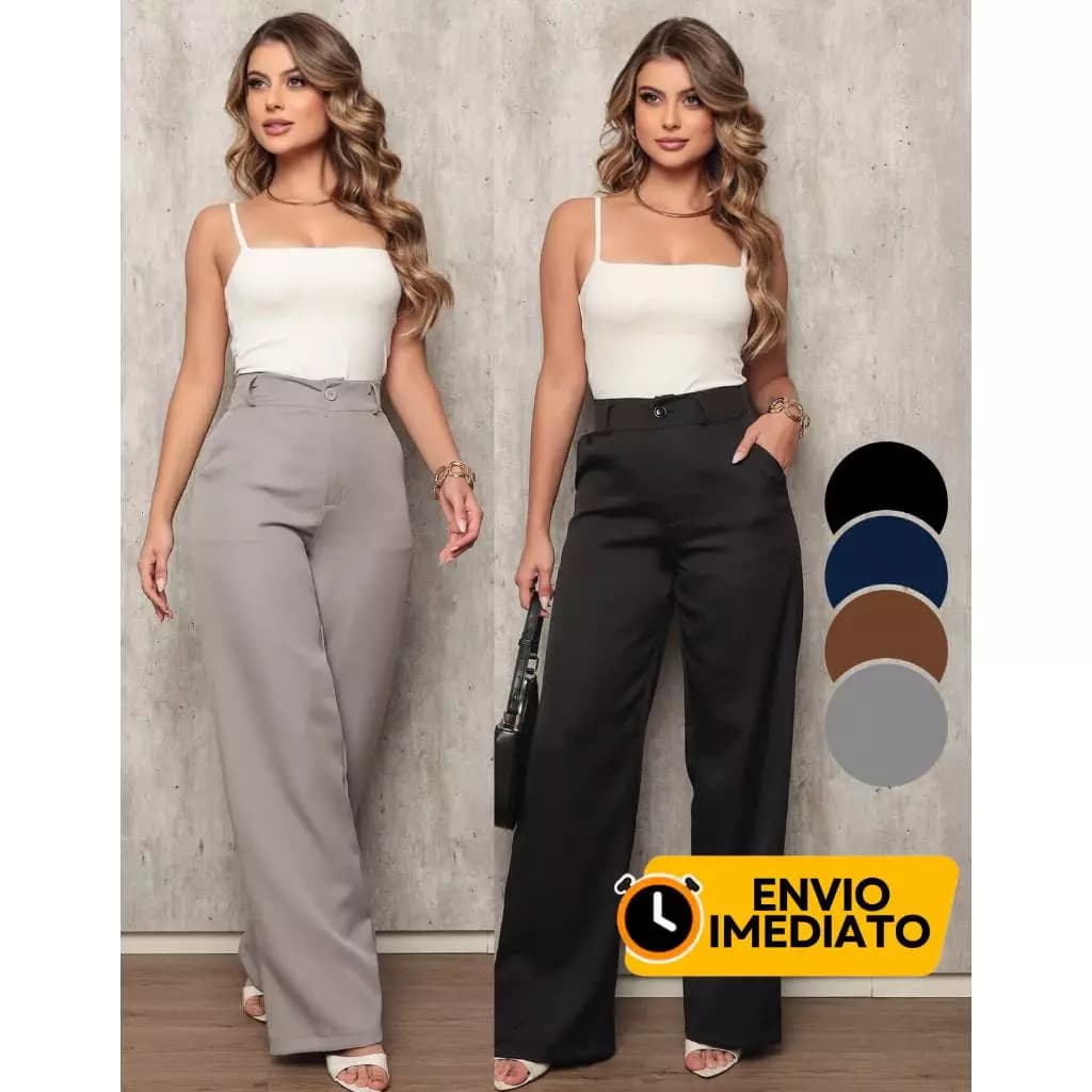 Calça Social Feminina Alfaiataria Premium Wide Leg Tendência Luxo Elegante