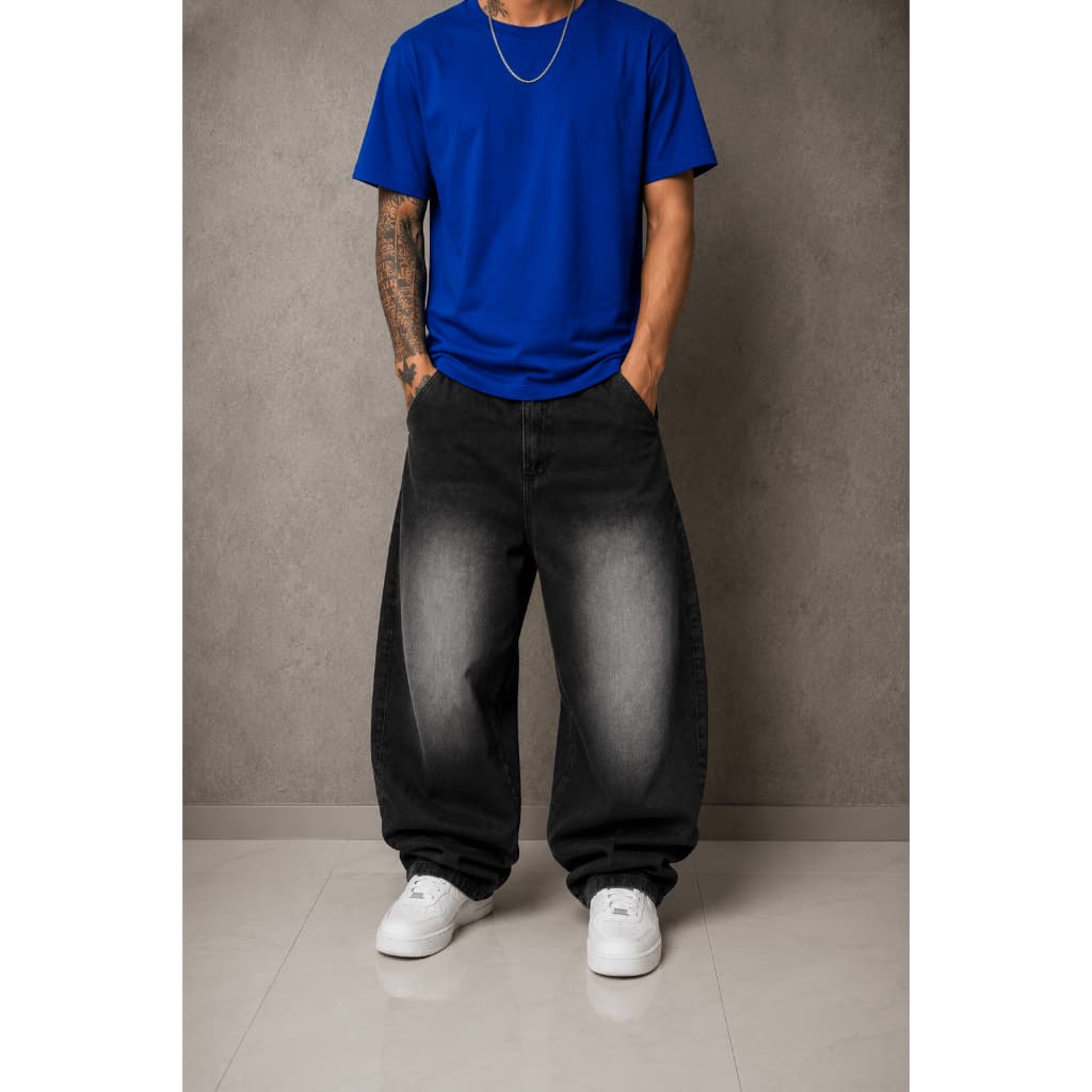 Calça barrel jeans 100% algodão dazzling balão masculina extra larga plus size streetwear vintage retrô