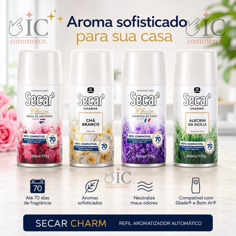 Refil Aromatizador Automático Secar Charm 269ml Compatível Glade e Bom Ar | Até 70 Dias de Fragrância Ambiente Perfumado