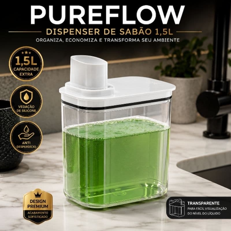 Dispenser Sabão 1,5L Transparente Dosador Anti Desperdício Silicone Vedação Premium
