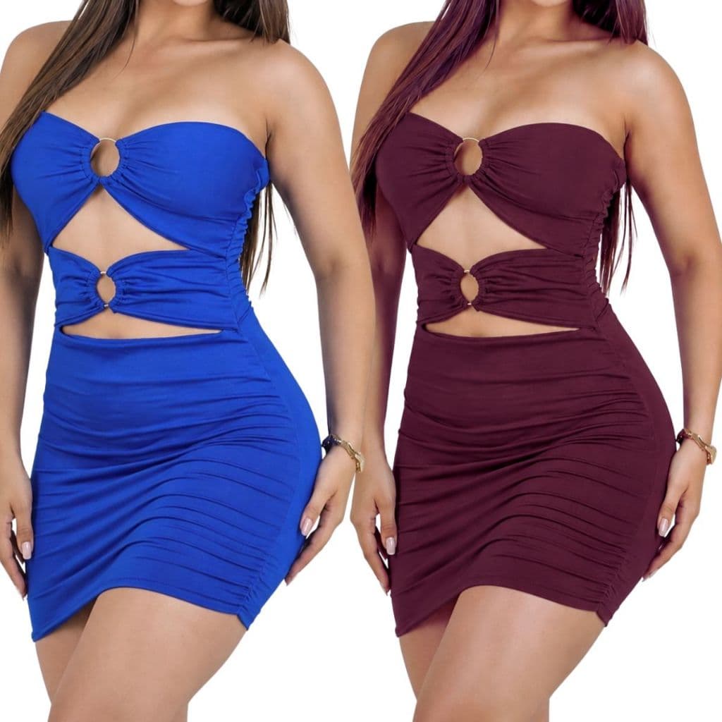 KIT 2 VESTIDO CURTO MIDI SEM BOJO TOMARA QUE CAIA FEMININO ARGOLA CURTO FESTA BALADA COLADO JUSTO