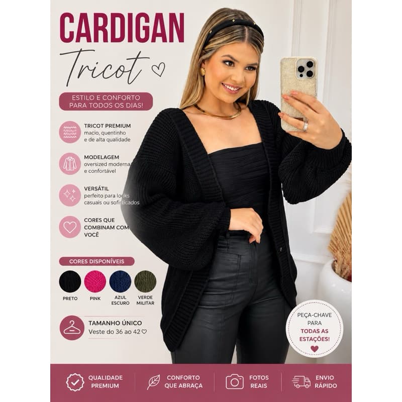 Casaco Feminino Cardigan Tricot Moda Inverno Tamanho Único