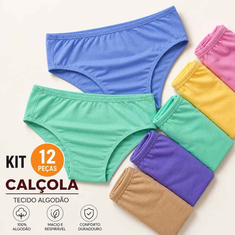 Kit 12 Calcinha Calçola Para Senhoras Algodão P ao Plus Size 100% Algodão Confortável