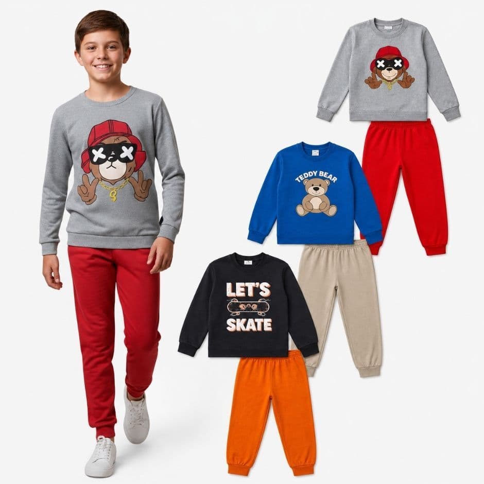 Kit 2 Peças Moletom Masculino Juvenil Conjunto Moletom Inverno Menino Tamanho 1 ao 14 Anos
