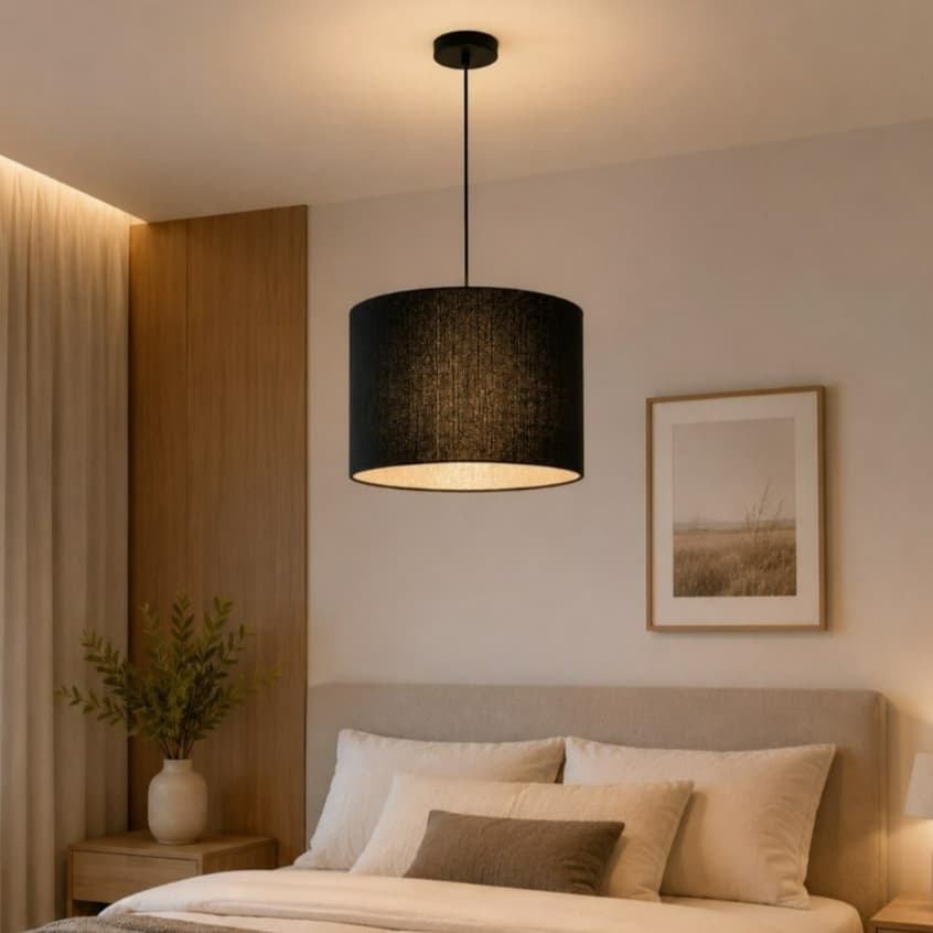 Luminária Pendente de Teto em Tecido Linho 40cm para Sala de Estar Quarto Sala de Jantar Escritório