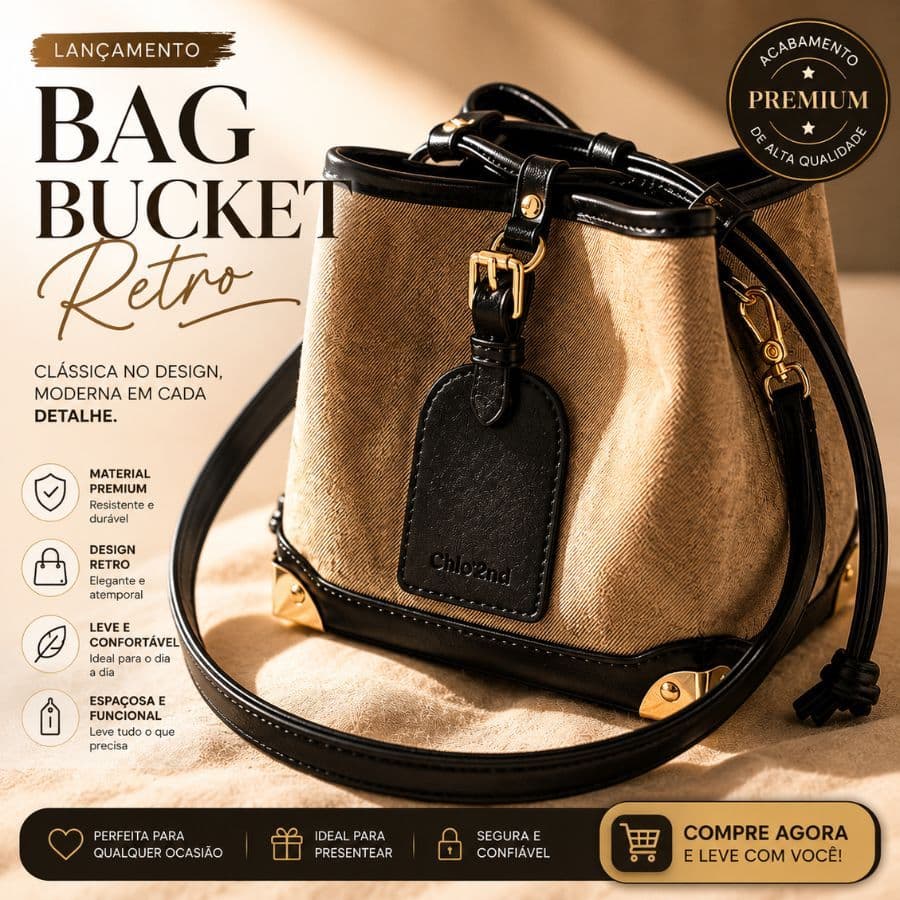 Bolsa Bucket Retrô Feminina Luxo Transversal Ombro Tipo Saco Compacta Elegante Premium PU