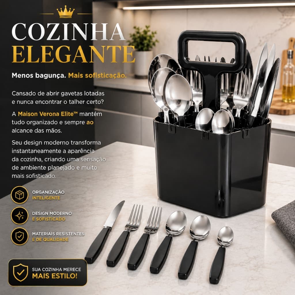 Conjunto Talheres Inox 25 Peças Maison Verona Suporte Organizador Preto/Vermelho Cozinha Moderna