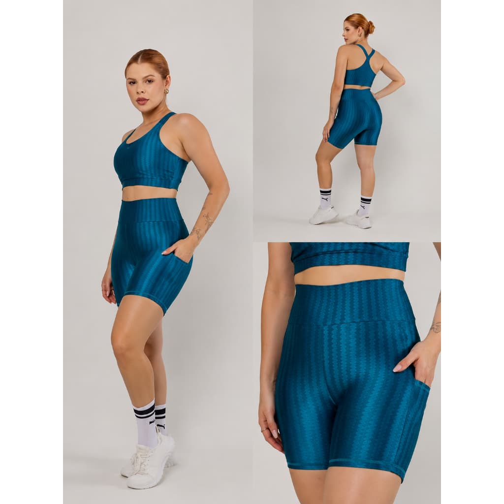Conjunto Academia Feminino Top com Bojo + Short com Bolso Lateral Cintura Alta