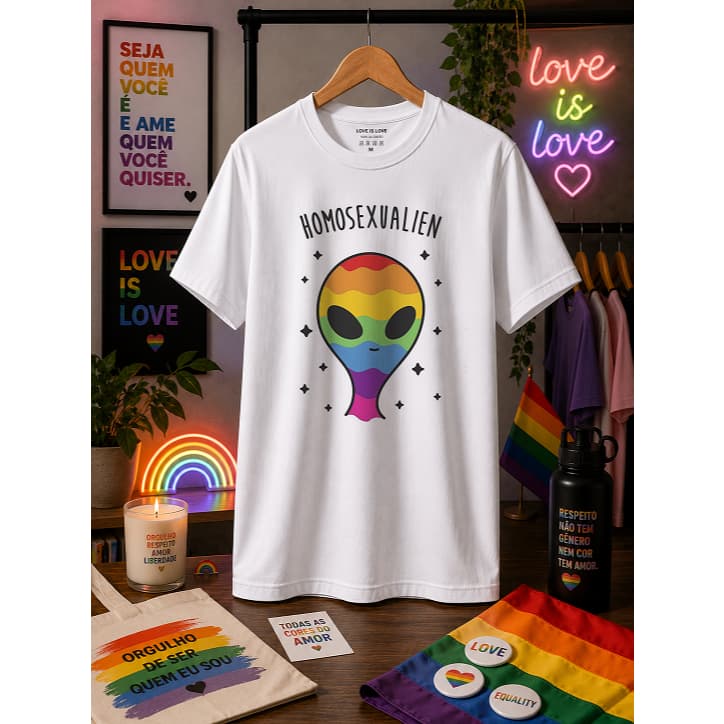 Camiseta LGBTQIA+ Estampada Orgulho, Diversidade, Amor, Respeito E Inclusão - Manga Curta