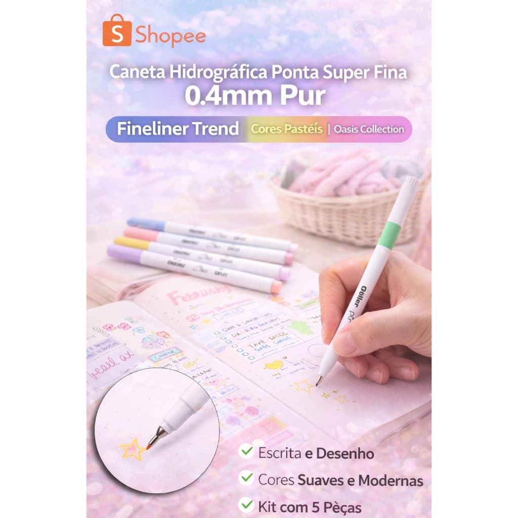 Caneta Hidrográfica Ponta Super Fina 0.4mm Colorida para Desenho e Escrita