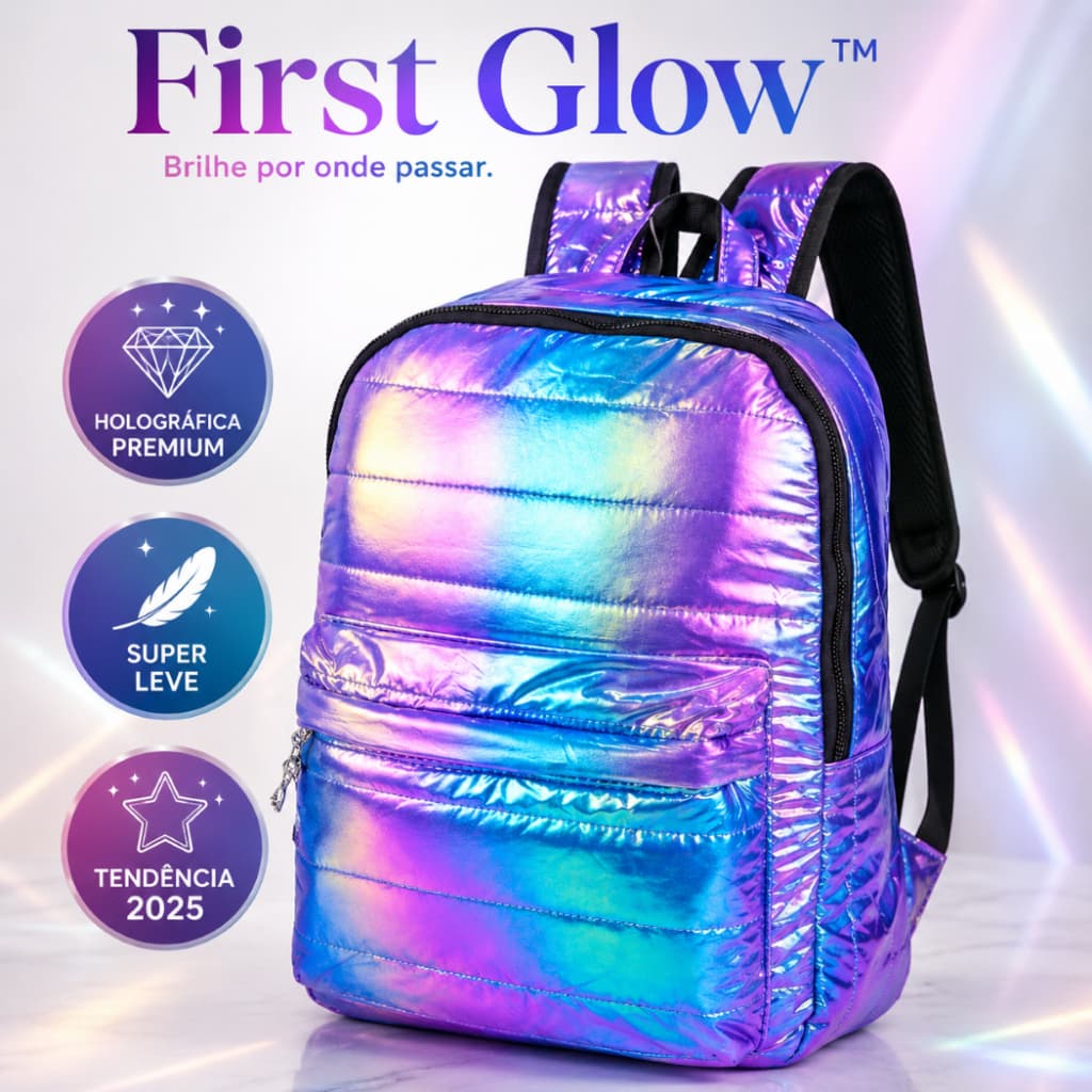 Mpchila Holográfica: Mochila Feminina Holográfica Refletiva Escolar Moderna Resistente Alça Reforçada