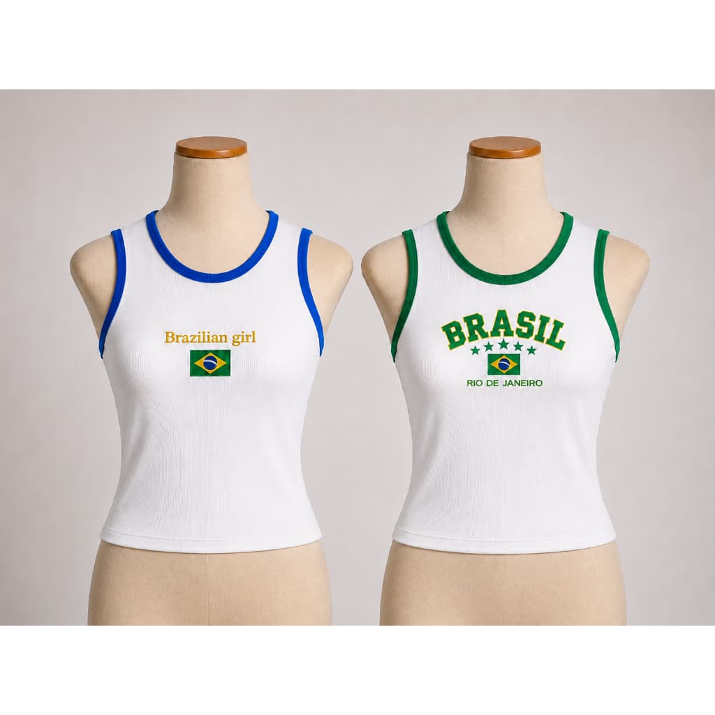 Cropped Regata Brasil Feminina Canelada Bandeira do Brasil Estilo Y2K Moda Copa Torcedora