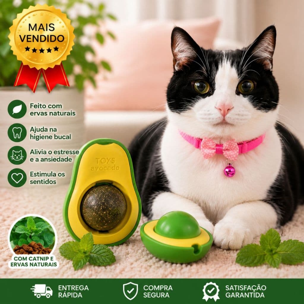 Abacate Catnip Natural Rotativo Giratório Para Gato Brinquedo Interativo Anti Estresse Relaxante Ful