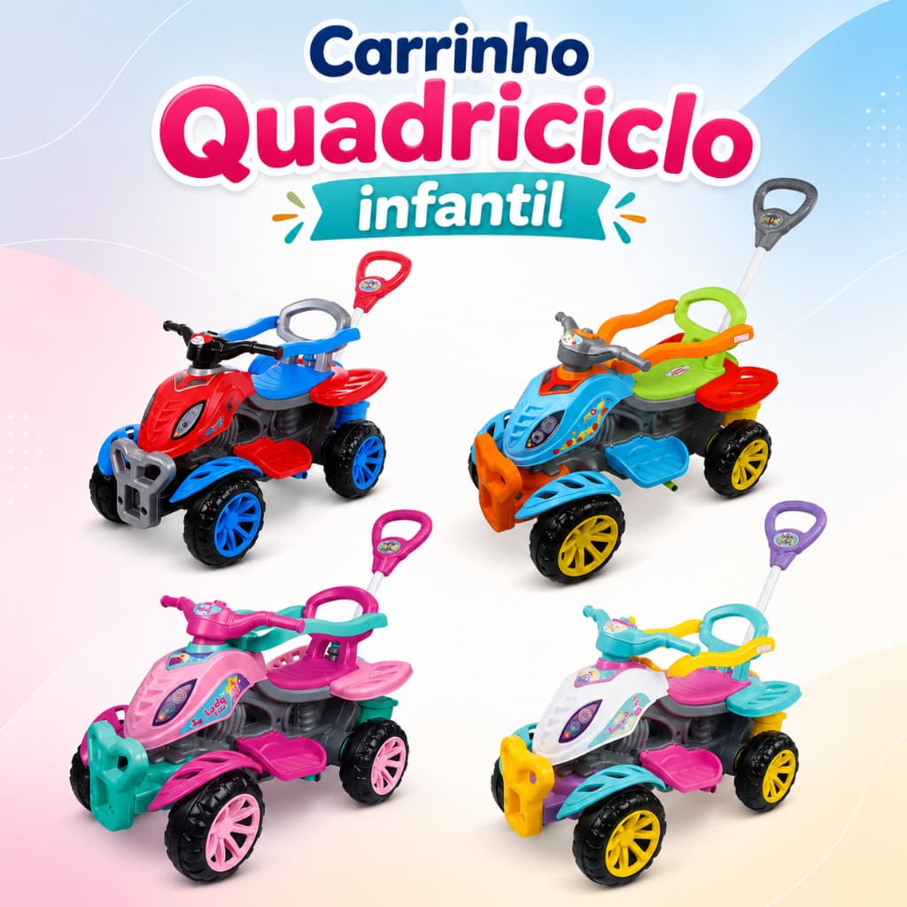 Quadriciclo Carrinho De Bebê 2 Em 1 Passeio E Pedal Menina e Menino