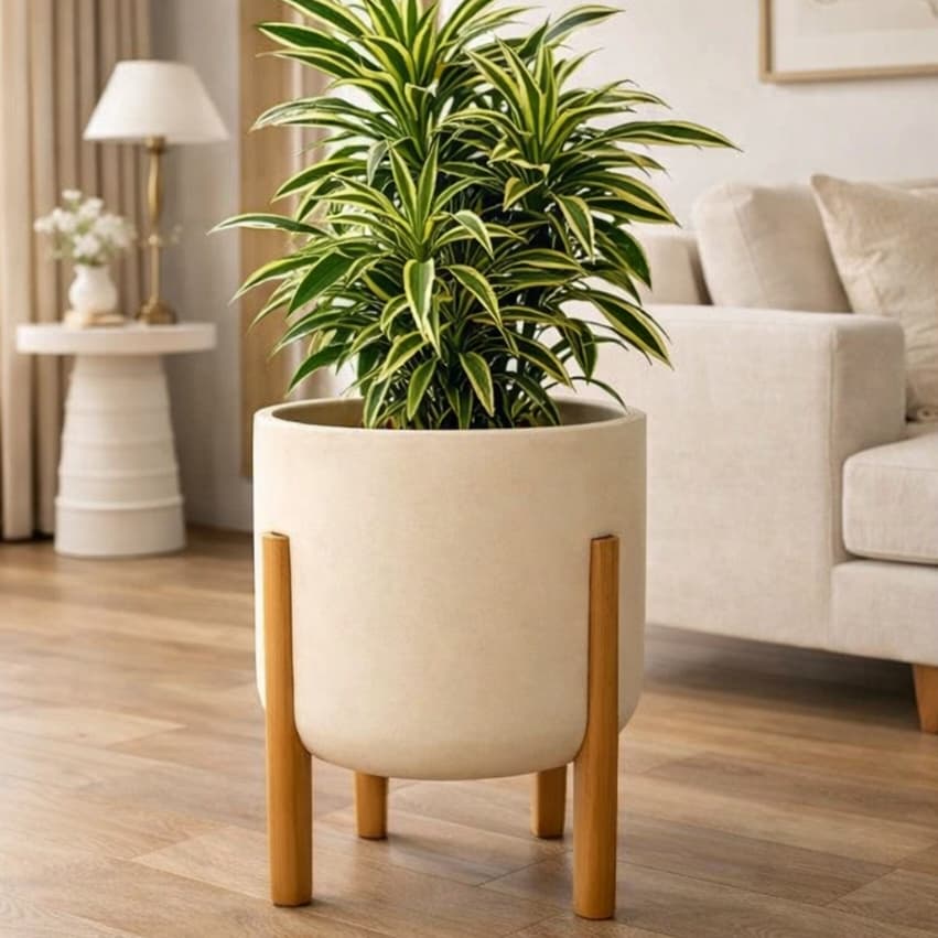 Vaso Pé de Madeira Tamanho M 37cm Altura x 33cm Topo