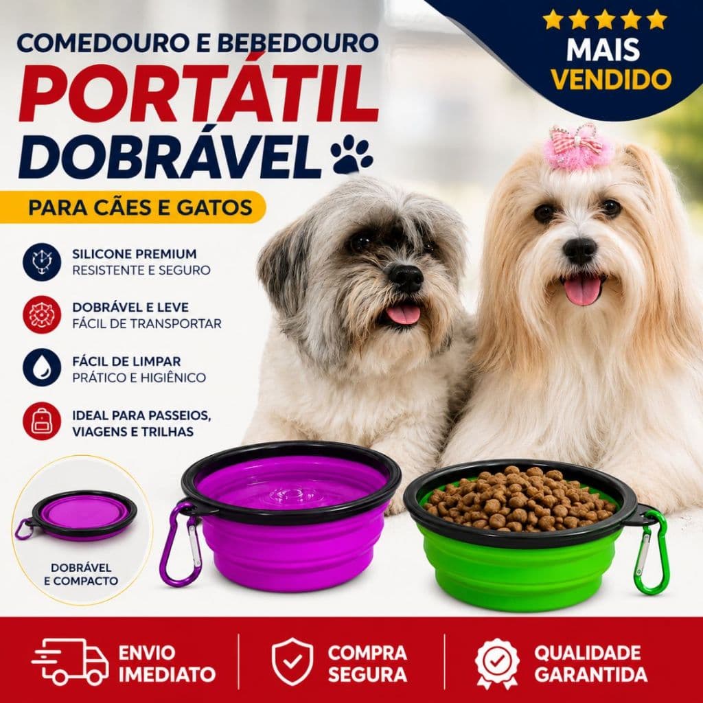 Comedouro Bebedouro Portátil Retrátil Dobrável Cachorro Gato Passeio Pet Viagem Pet Silicone Viagens